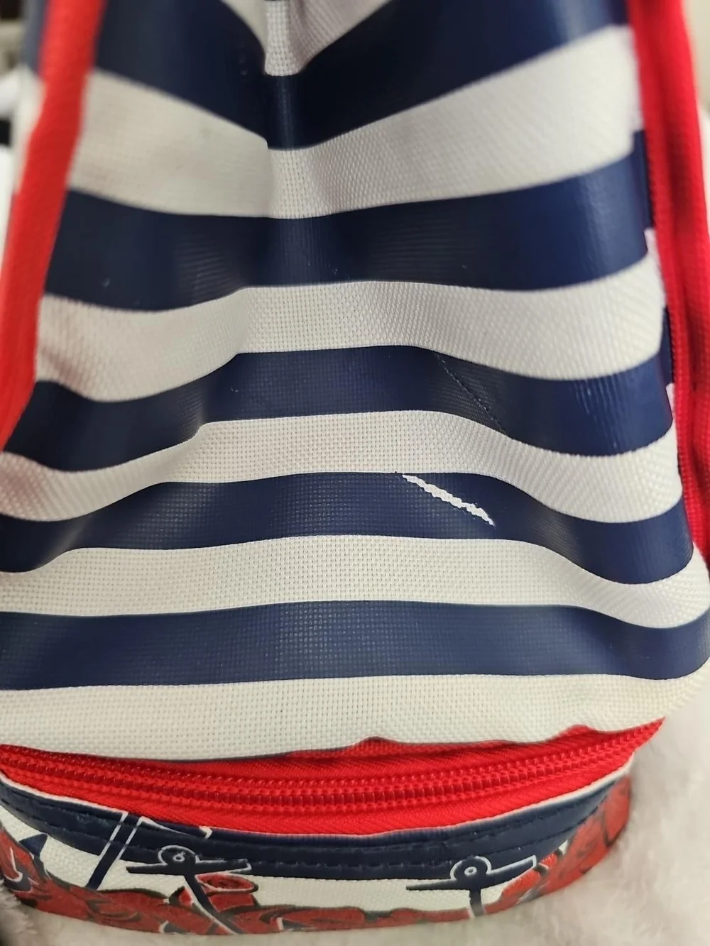 Loungefly Disney Tinker Bell Nautical Lunch Tote Bag Red Glitter Roses Stripes